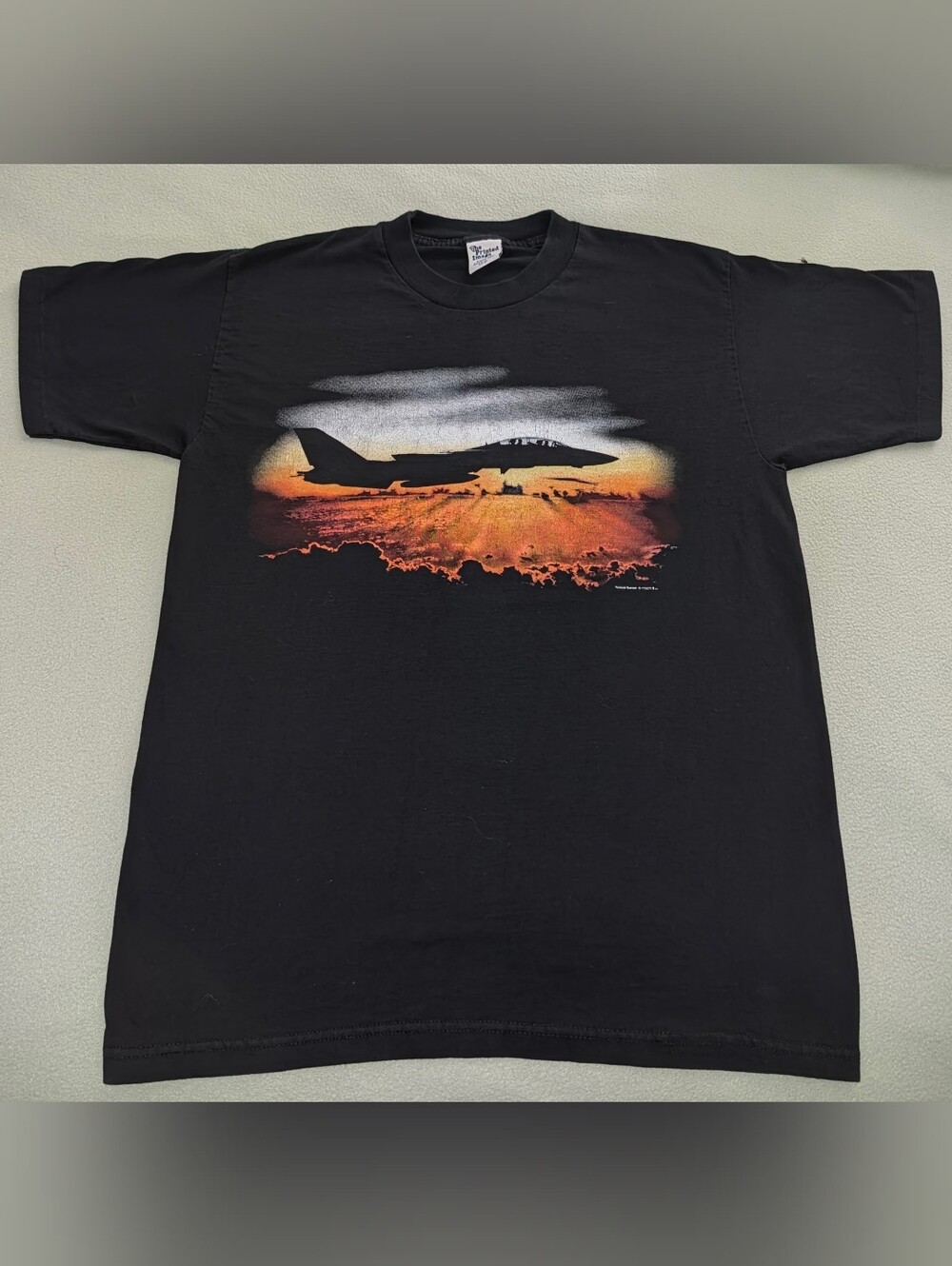 Military Aviation Memorabilia Black vintage 90s F-14 Tomcat single stitch arm T